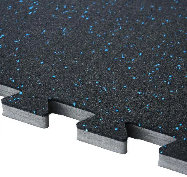 Alt view image 2 of 7 - 0.56 Inch Thick Gym Floor Mats, 12 Tiles Rubber Top with EVA Foam, 25" x 25" Gym Flooring Workout Mats with 48 sq.ft Coverage, Interlocking Puzzle Gym Mats for Gym, Home, Garage, Black & Blue