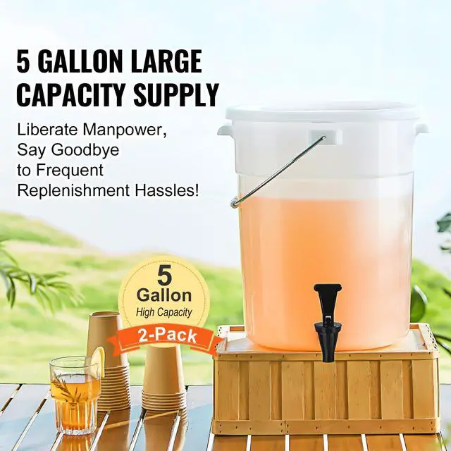 Alt view image 5 of 7 - Beverage Dispenser, 5 Gallon Drink Dispensers for Parties, Plastic Juice Dispenser with Spigot and Lid, Iced Tea Lemonade Juice Water Dispenser, for Restaurants, Hotels, Parties, 2 Pack