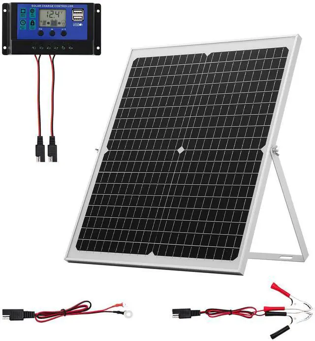 Main image of 30W 12V Solar Panel Battery Charger, Solar Battery Trickle Charger Maintainer with Intelligent MPPT Controller & Adjustable Mount Bracket, IP67 Waterproof for Car Boat RV Motorcycle Trailer