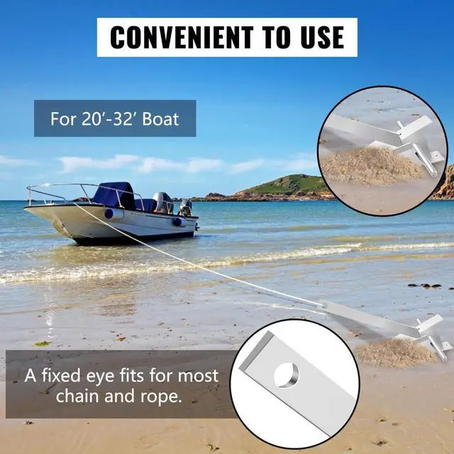 Alt view image 5 of 7 - Boat Anchor Kit 13 lb Fluke Style Anchor, Hot Dipped Galvanized Steel Fluke Anchor, Marine Anchor with Anchor, Shackles, Chain, Rope for Boat Mooring on The Beach, Boats from 20'-32'