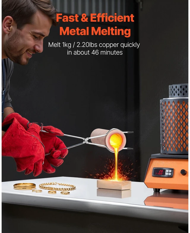 Alt view image 4 of 6 - Electric Melting Furnace, 1350W Electric Metal Smelter Foundry, 2102/1150 Metal Smelting Machine with 3kg Ceramic Crucible, Gold Smelting Kit for Jewelry Making, Metal Bars, Metal Components