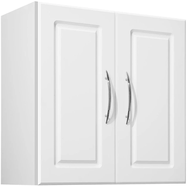 Alt view image 3 of 5 - Laundry Room Wall Cabinet, 2-Tier Wall Mounted Hanging Cabinet with Adjustable Shelf, Cupboard Storage with 2 Doors, for Kitchen, Bathroom, Laundry, 11.8 x 23.6 x 23.6 in (D x W x H), White