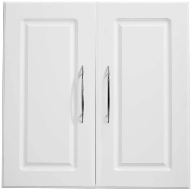 Alt view image 2 of 5 - Laundry Room Wall Cabinet, 2-Tier Wall Mounted Hanging Cabinet with Adjustable Shelf, Cupboard Storage with 2 Doors, for Kitchen, Bathroom, Laundry, 11.8 x 23.6 x 23.6 in (D x W x H), White