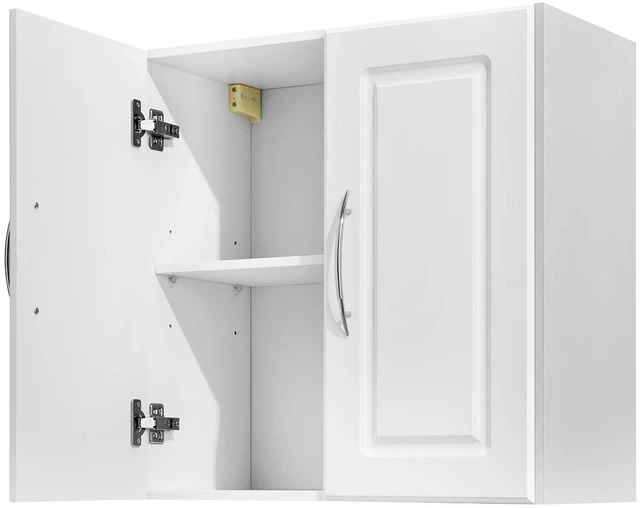 Alt view image 5 of 5 - Laundry Room Wall Cabinet, 2-Tier Wall Mounted Hanging Cabinet with Adjustable Shelf, Cupboard Storage with 2 Doors, for Kitchen, Bathroom, Laundry, 11.8 x 23.6 x 23.6 in (D x W x H), White