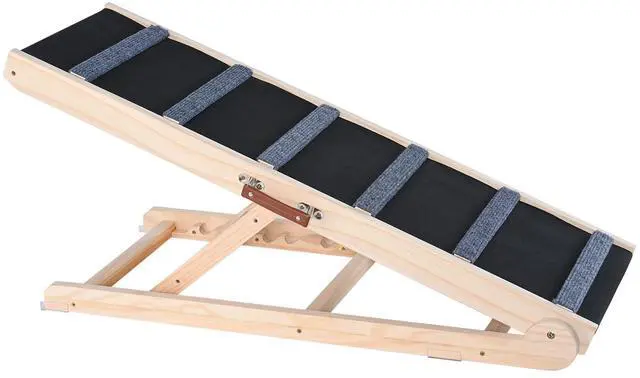 Alt view image 4 of 7 - Dog Ramp, Folding Pet Ramp for Bed, Adjustable Dog Ramp for Small, Large, Old Dogs & Cats, Wooden Pet Ramp with 41.3" Long Ramp, Adjustable from 13.77" to 25.59", Suitable for Couch, Sofa, Car
