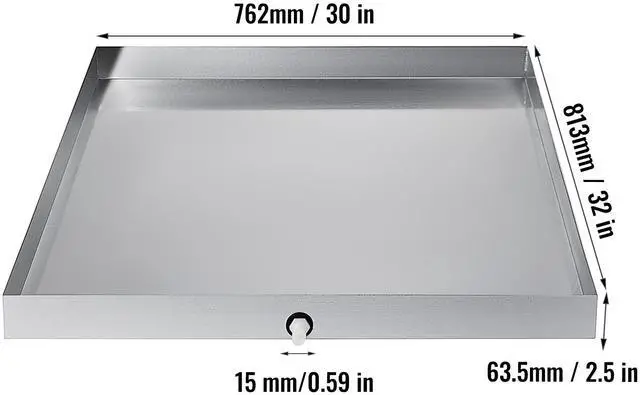 Alt view image 2 of 7 - 32 x 30 x 2.5 Inch Washing Machine Pan 18 GA Thickness 304 Stainless Steel Heavy Duty Compact Washer Drip Tray with Drain Hole & Hose Adapter