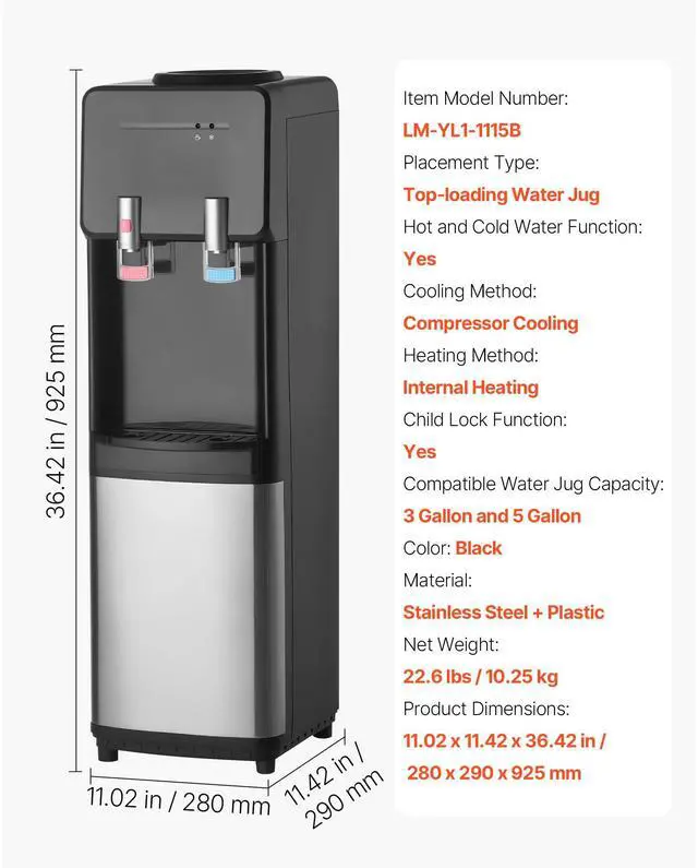 Alt view image 3 of 7 - Top Loading Water Cooler Dispenser for 3 or 5 Gallons Jugs Stainless Steel