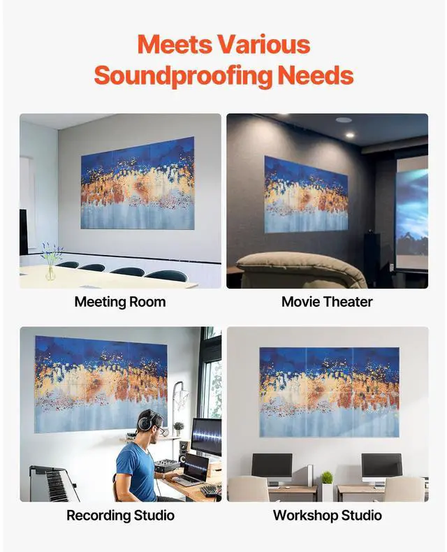 Alt view image 2 of 7 - 6 Pack Art Acoustic Panels 23.6 x 23.6 inch Self Adhesive for Home Pastel