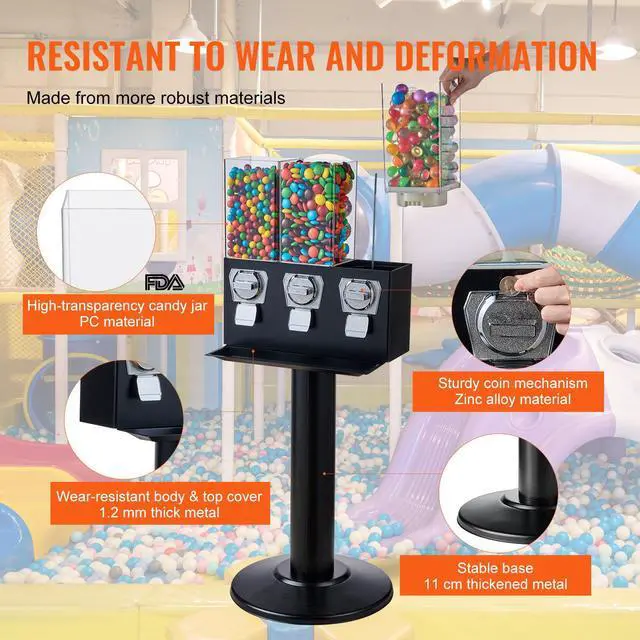 Alt view image 5 of 7 - Gumball Machine with Stand Vending Coin Bank Vintage Candy Dispenser Black