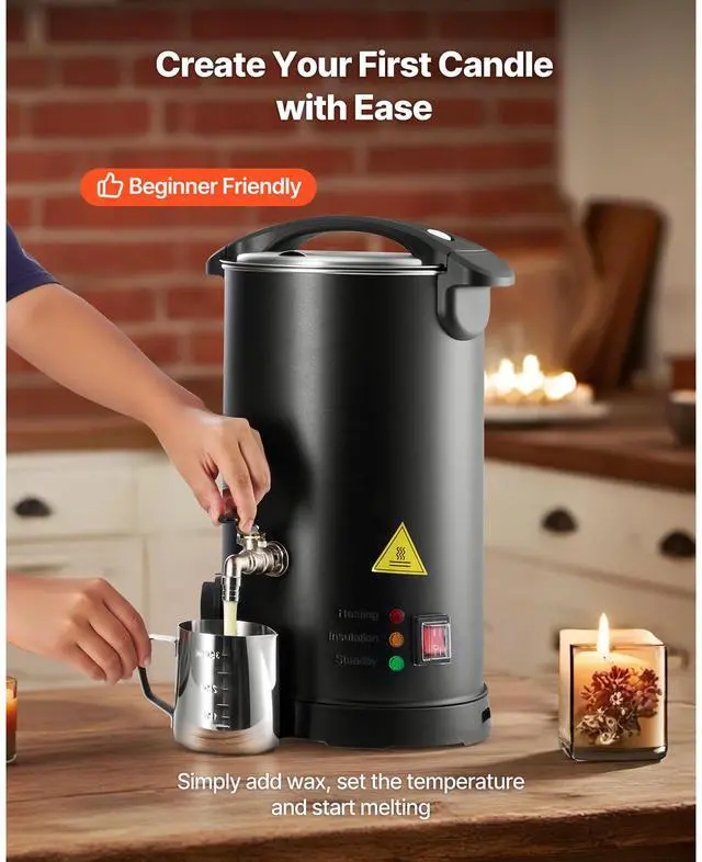 Alt view image 4 of 7 - Wax Melter for Candle Making, 5.3 Qts, Fast and Even Heating, with Easy Pour Spout and Temperature Control, Hourglass Base for Non-Stick Smooth Flow, Wax Melting Pot for Making Candles Soaps