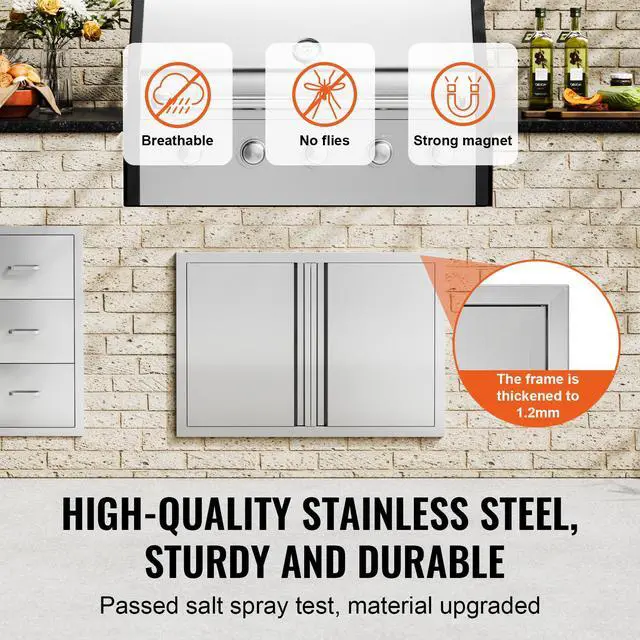 Alt view image 5 of 7 - BBQ Access Door, 30W x 21H Inch Double Outdoor Kitchen Door, Stainless Steel Flush Mount Door, Wall Vertical Door with Recessed Handles , for BBQ Island, Grilling Station, Outside Cabinet