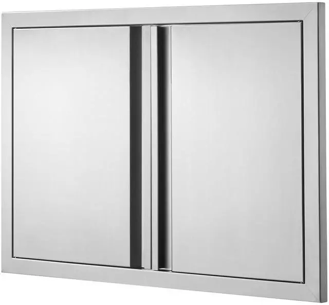 Alt view image 6 of 7 - BBQ Access Door, 30W x 21H Inch Double Outdoor Kitchen Door, Stainless Steel Flush Mount Door, Wall Vertical Door with Recessed Handles , for BBQ Island, Grilling Station, Outside Cabinet