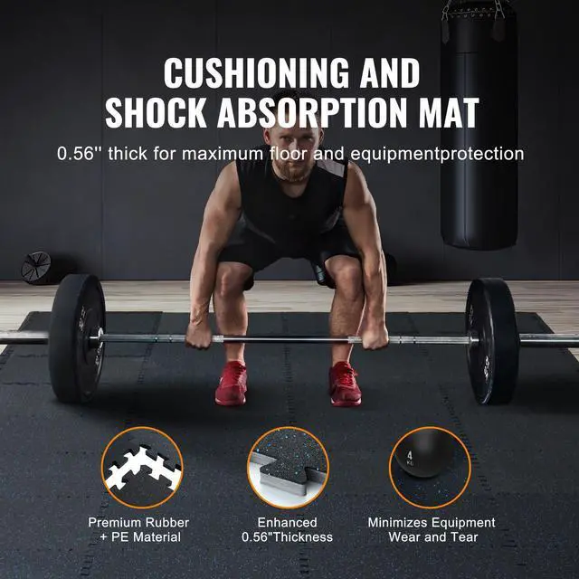 Alt view image 3 of 7 - 0.56 Inch Thick Gym Floor Mats, 12 Tiles Rubber Top with EVA Foam, 25" x 25" Gym Flooring Workout Mats with 48 sq.ft Coverage, Interlocking Puzzle Gym Mats for Gym, Home, Garage, Black & Blue