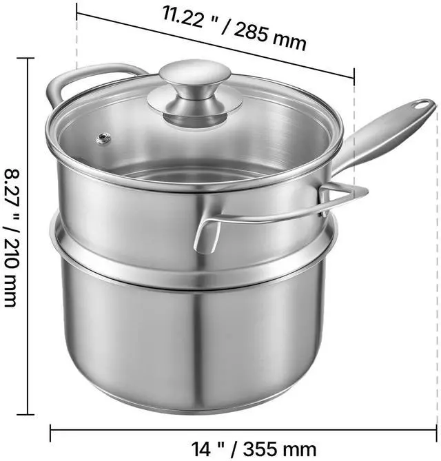 Alt view image 3 of 7 - 2.5 QT Saucepan with Steamer, Stainless Steel Saucepan with Glass Lid, Multipurpose Nonstick Stainless Steel Sauce Pot with Ergonomic Handle, Friendly for Oven, Dishwasher, Induction Cooker