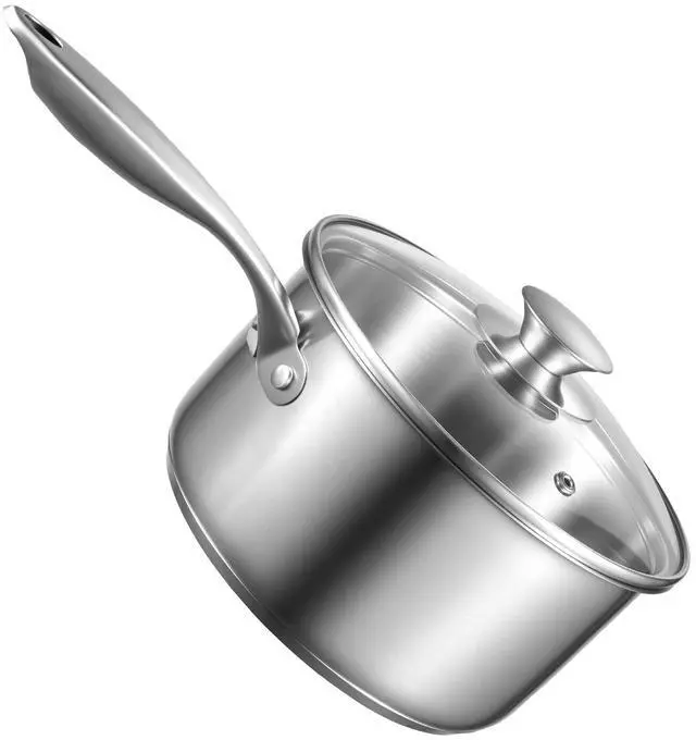Alt view image 5 of 7 - 2.5 QT Saucepan with Steamer, Stainless Steel Saucepan with Glass Lid, Multipurpose Nonstick Stainless Steel Sauce Pot with Ergonomic Handle, Friendly for Oven, Dishwasher, Induction Cooker