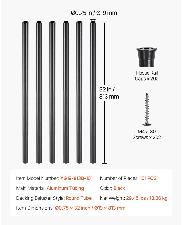 Alt view image 4 of 6 - Metal Staircase Balusters 101 Pack 32 In Aluminum Spindles with Screws/Rail Caps