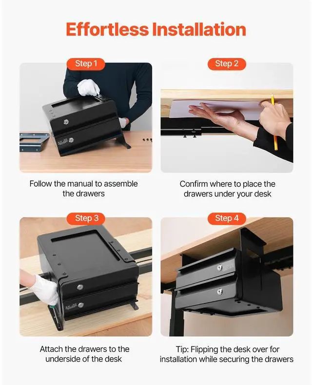 Alt view image 6 of 7 - 2 Drawer 13" Lockable Under Desk Drawer Organizer Slide-out Drawer Home Office