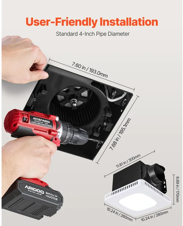 Alt view image 4 of 7 - Bathroom Exhaust Fan with LED Light, 80 CFM Bathroom Vent Three Gear Color Temp, 1.5 Sones Low-Noise, Premium AC Motor Ceiling Fan for Laundry Room, Storage Room, Home Ventilation, White