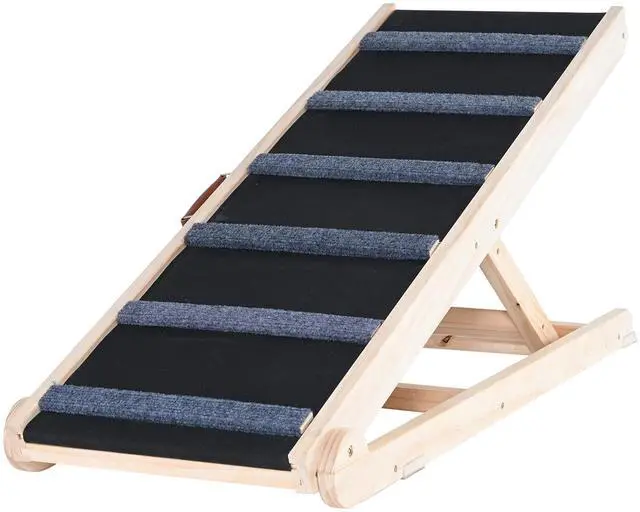 Alt view image 2 of 7 - Dog Ramp, Folding Pet Ramp for Bed, Adjustable Dog Ramp for Small, Large, Old Dogs & Cats, Wooden Pet Ramp with 41.3" Long Ramp, Adjustable from 13.77" to 25.59", Suitable for Couch, Sofa, Car