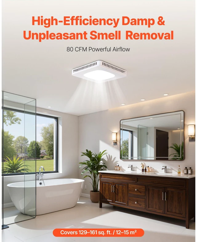 Alt view image 3 of 7 - Bathroom Exhaust Fan with LED Light, 80 CFM Bathroom Vent Three Gear Color Temp, 1.5 Sones Low-Noise, Premium AC Motor Ceiling Fan for Laundry Room, Storage Room, Home Ventilation, White