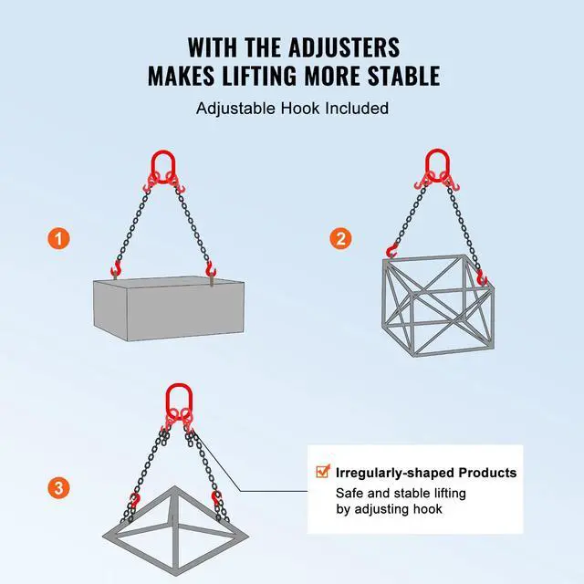 Alt view image 7 of 7 - 3/8" x 6' Chain Sling 2 Legs G80 Lifting Chain with Grab Hooks 11000 lbs