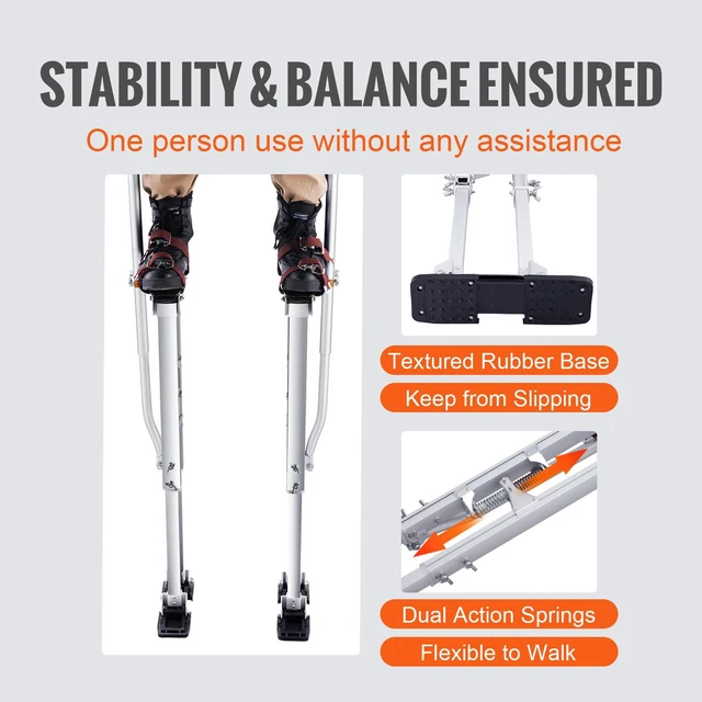 Alt view image 4 of 7 - Drywall Stilts, 36''-50'' Adjustable Aluminum Tool Stilts with Protective Knee Pads, Durable and Non-slip Work Stilts for Sheetrock Painting, Walking, Taping, Silver