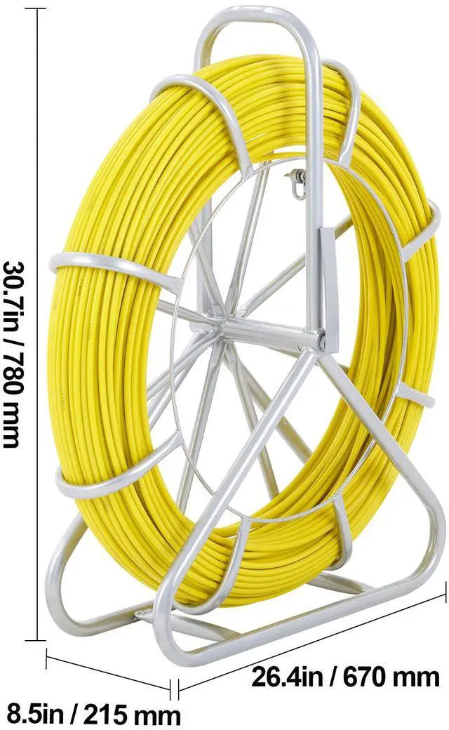 Alt view image 5 of 7 - Fish Tape Fiberglass, 492 ft, 5/16 in, Duct Rodder Fishtape Wire Puller, Cable Running Rod with Steel Reel Stand, 3 Pulling Heads, Fishing Tools for Walls and Electrical Conduit, Non-Conductive