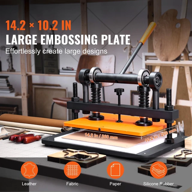 Alt view image 2 of 7 - Leather Cutting Machine, 14.2 x 10.2 in Embossing Plate Manual Die Cutter, 0.47 in Pressure Stroke Dual Guide Shafts Die Cut Machine, Leather Embossing Machine for Various of Materials