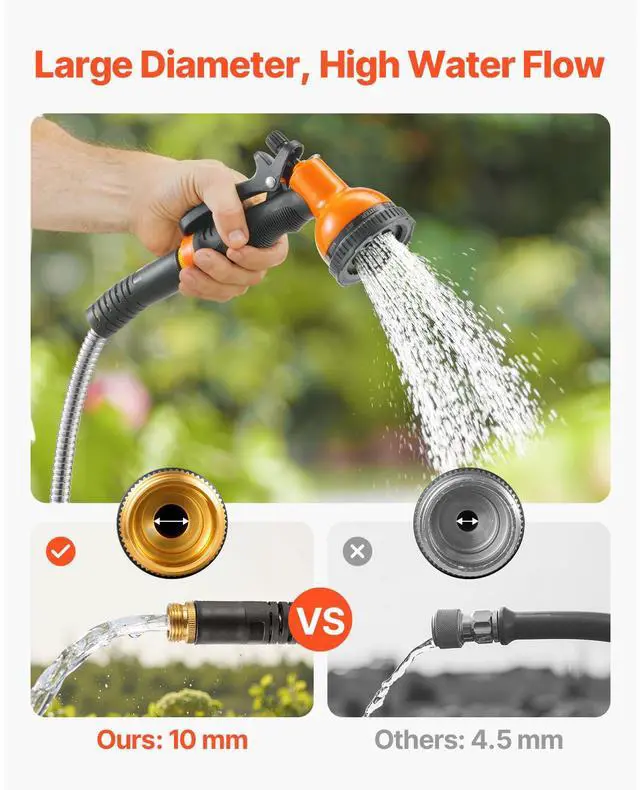 Alt view image 2 of 7 - 50ft Metal Garden Hose Stainless Steel Water Hose Lightweight No Kink