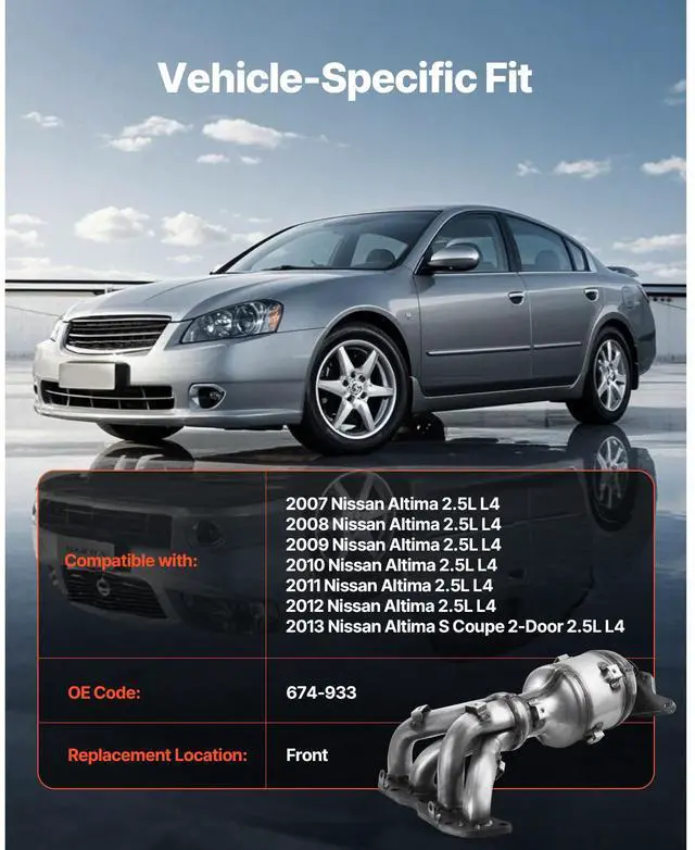 Alt view image 2 of 7 - Catalytic Converter Compatible with Nissan Altima 2007-2013 2.5L Front 674-933