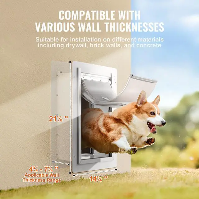 Alt view image 4 of 7 - Pet Door for Wall with Lock and 3 Magnetic Flap System Metal Frame Medium