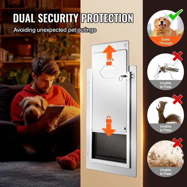 Alt view image 5 of 7 - Pet Door for Wall with Lock and 3 Magnetic Flap System Metal Frame Medium