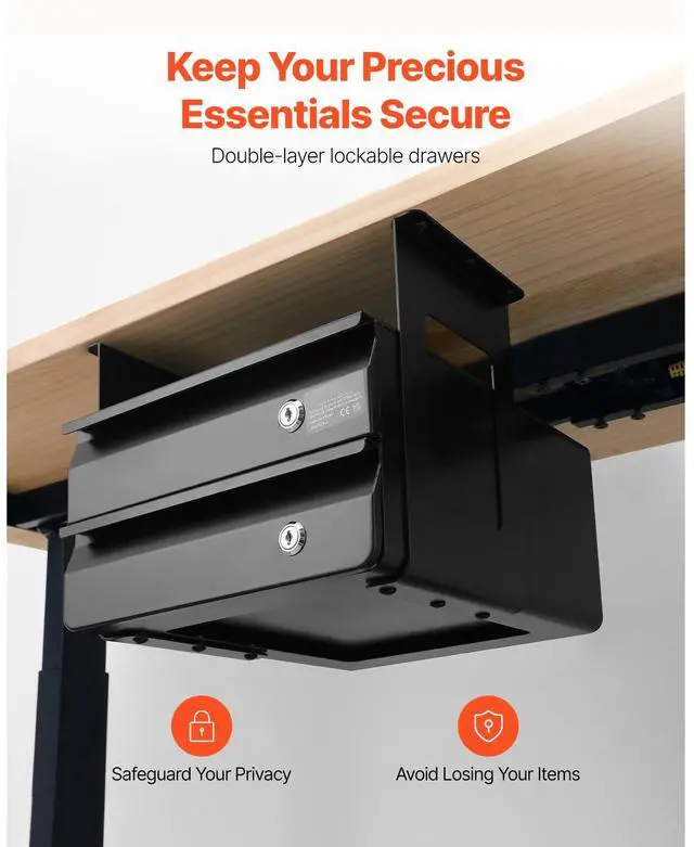 Alt view image 5 of 7 - 2 Drawer 13" Lockable Under Desk Drawer Organizer Slide-out Drawer Home Office