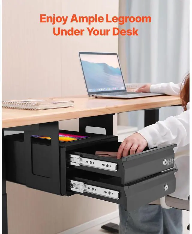 Alt view image 4 of 7 - 2 Drawer 13" Lockable Under Desk Drawer Organizer Slide-out Drawer Home Office