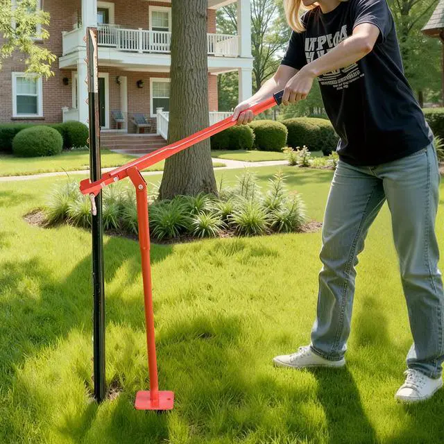 Alt view image 5 of 7 - 36 in T Post Puller, Heavy Duty Steel Fence Post Puller, 660lb Load Capacity, Labor-Saving T-Post Remover Tool for Round Fence Posts, Sign Posts & Tree Stumps, Lifting Chain Not Included