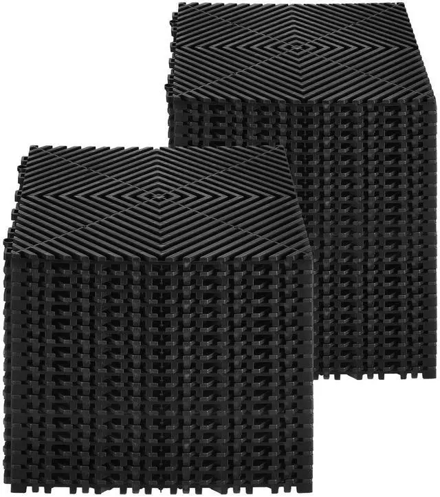 Alt view image 3 of 6 - Interlocking Drainage Mat, 12 x 12 Modular Interlocking Cushion, 40 Pcs Splicing Drainage Mats, Non-Slip Black PP Drainage Floor Tile and Shower Mat, for Garage, Garden, Kitchen & Outdoor