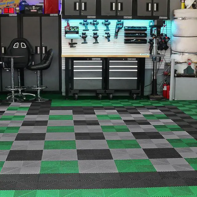 Alt view image 2 of 6 - Interlocking Drainage Mat, 12 x 12 Modular Interlocking Cushion, 40 Pcs Splicing Drainage Mats, Non-Slip Black PP Drainage Floor Tile and Shower Mat, for Garage, Garden, Kitchen & Outdoor