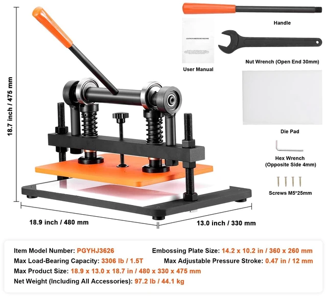 Alt view image 7 of 7 - Leather Cutting Machine, 14.2 x 10.2 in Embossing Plate Manual Die Cutter, 0.47 in Pressure Stroke Dual Guide Shafts Die Cut Machine, Leather Embossing Machine for Various of Materials