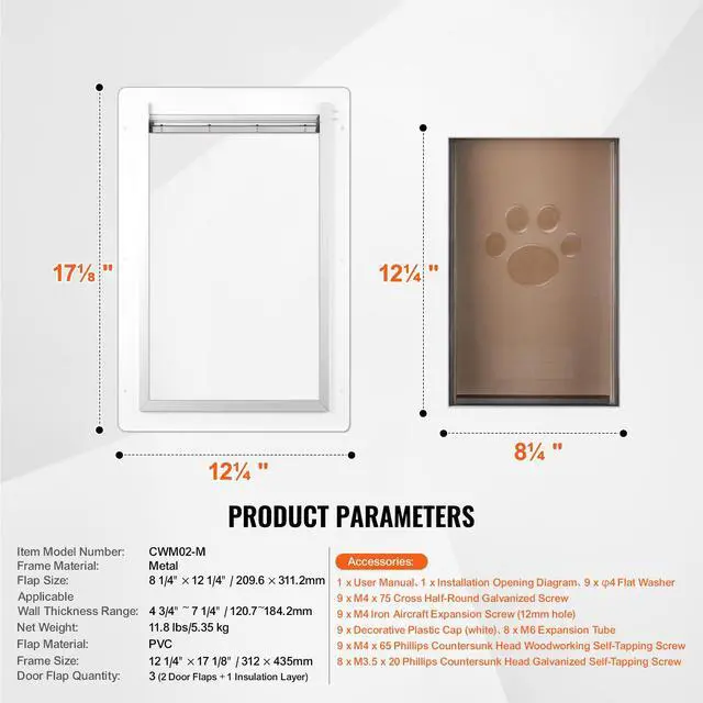 Alt view image 6 of 7 - Pet Door for Wall with Lock and 3 Magnetic Flap System Metal Frame Medium