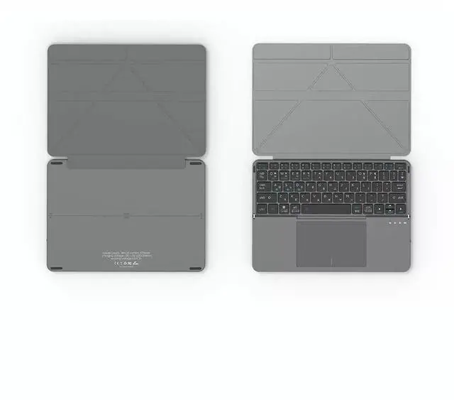 Alt view image 2 of 2 - Portable Wireless Bluetooth Foldable Keyboard with Detachable Leather Stand and Touchpad (for Ipad and Smartphones) Silver