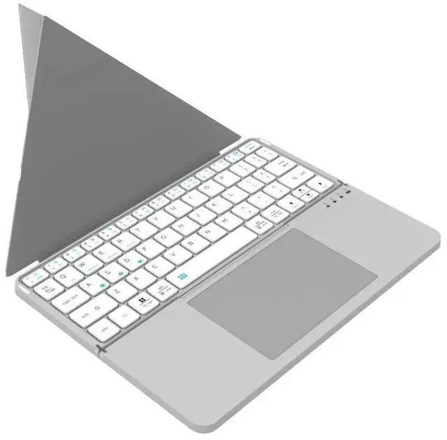 Main image of Portable Wireless Bluetooth Foldable Keyboard with Detachable Leather Stand and Touchpad (for Ipad and Smartphones) Silver