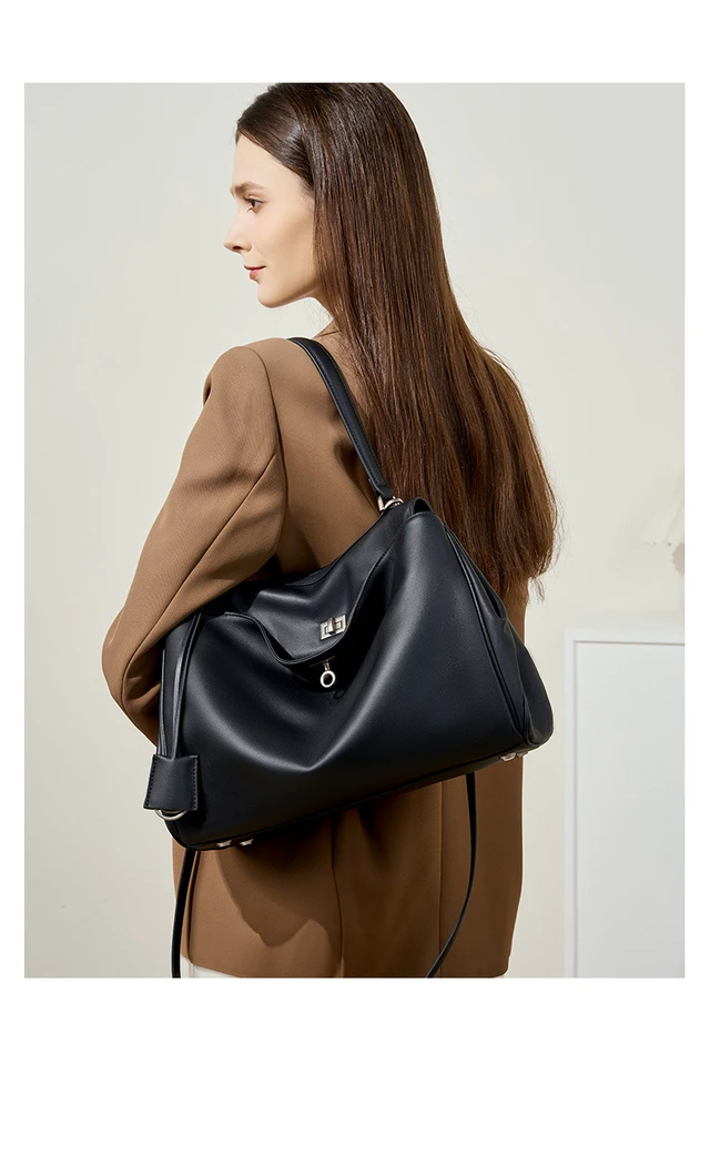 Main image of Women's Soft Genuine Leather Satchel Purses Top Handle Crossbody Bags Black