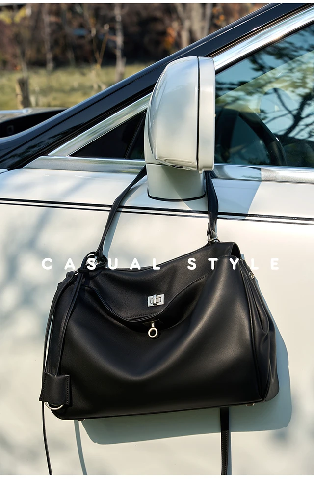 Alt view image 2 of 2 - Women's Soft Genuine Leather Satchel Purses Top Handle Crossbody Bags Black