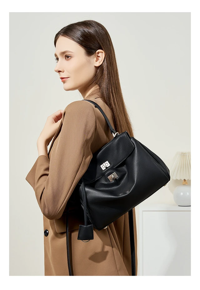 Main image of Women's Soft Genuine Leather Satchel Purses Top Handle Crossbody Bags Black