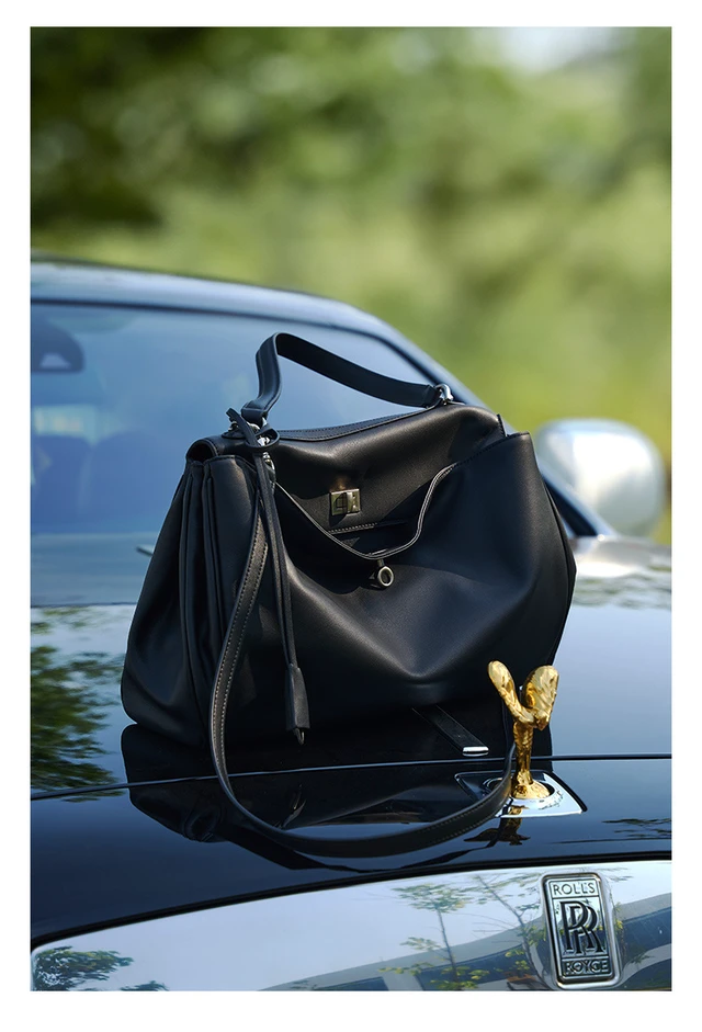 Alt view image 3 of 3 - Women's Soft Genuine Leather Satchel Purses Top Handle Crossbody Bags Black