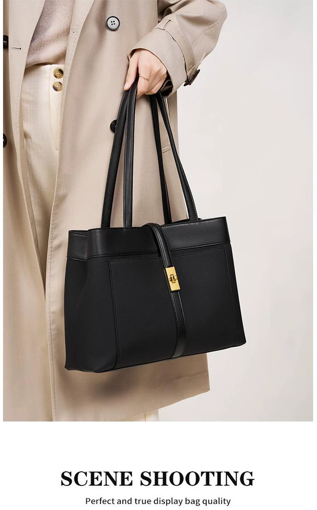 Main image of Genuine Leather Women Tote Bags Black