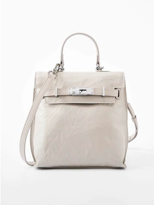 Main image of Genuine Leather Women Backpack Travel Bag White
