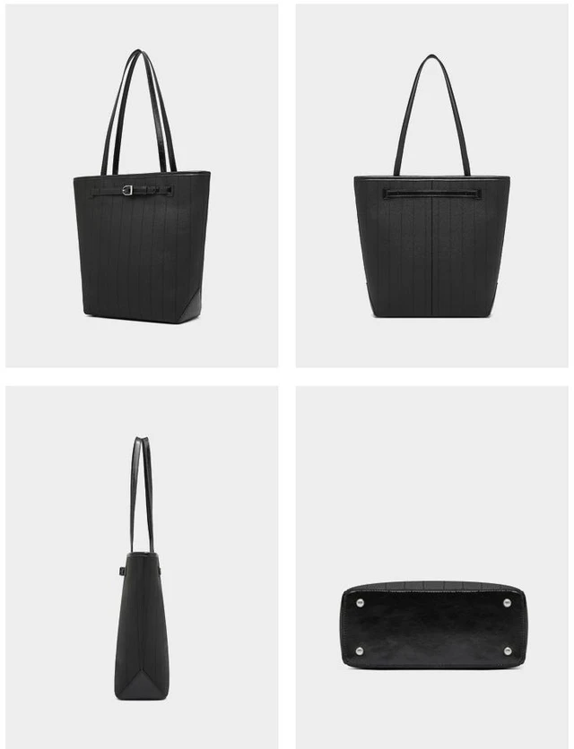Main image of Genuine Leather Tote Bag for Women Black