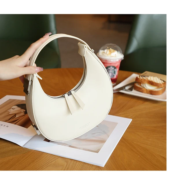 Alt view image 2 of 2 - Women Genuine Leather Moon Handbag White