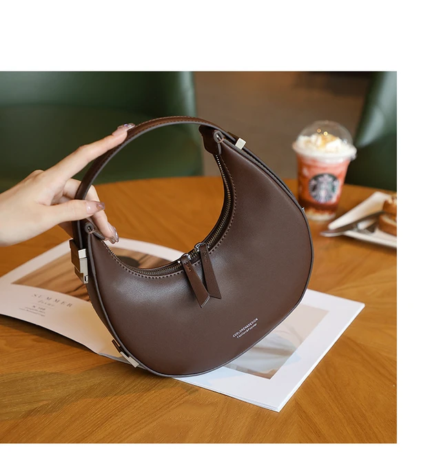 Alt view image 3 of 3 - Women Genuine Leather Moon Handbag Brown